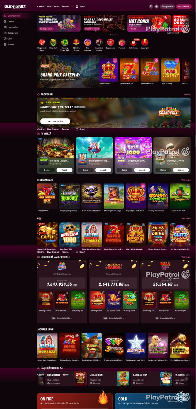 Capture of the front page of Superbet (superbet.ro) on 25 October 2026