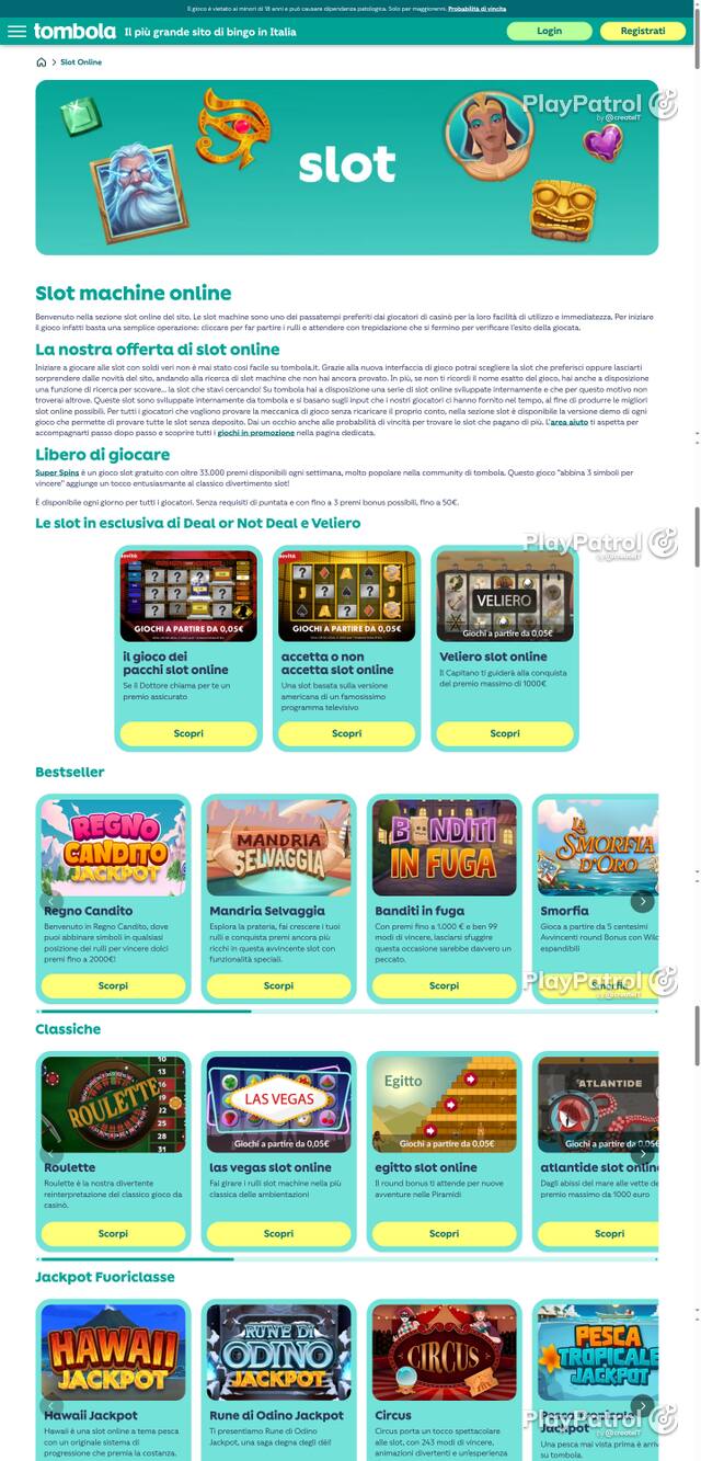 Capture of the front page of tombola (tombola.it) on 19 October 2026