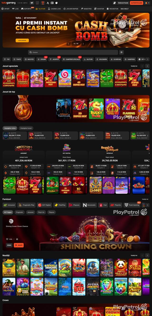 Capture of the front page of Totogaming (totogaming.ro) on 25 October 2026