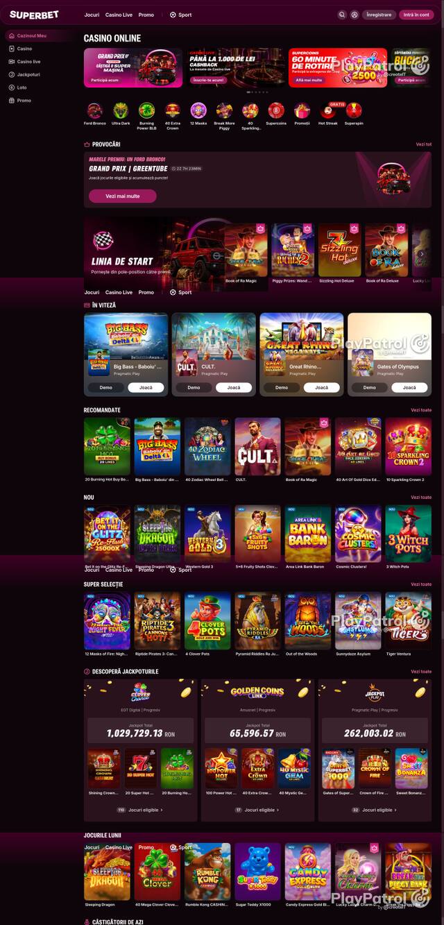 Capture of the front page of Superbet (superbet.ro) on 18 October 2026