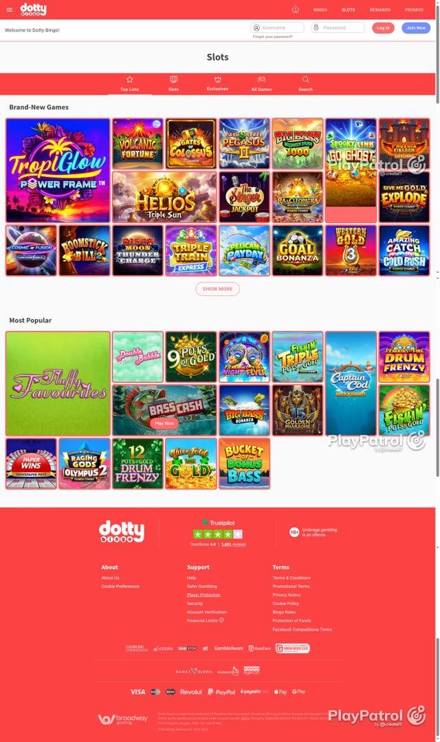 Capture of the front page of Dotty Bingo (dottybingo.com) on 19 October 2026
