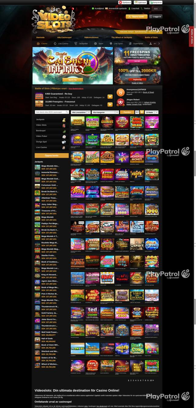 Front page of videoslots.com as captured on 29 October 2026