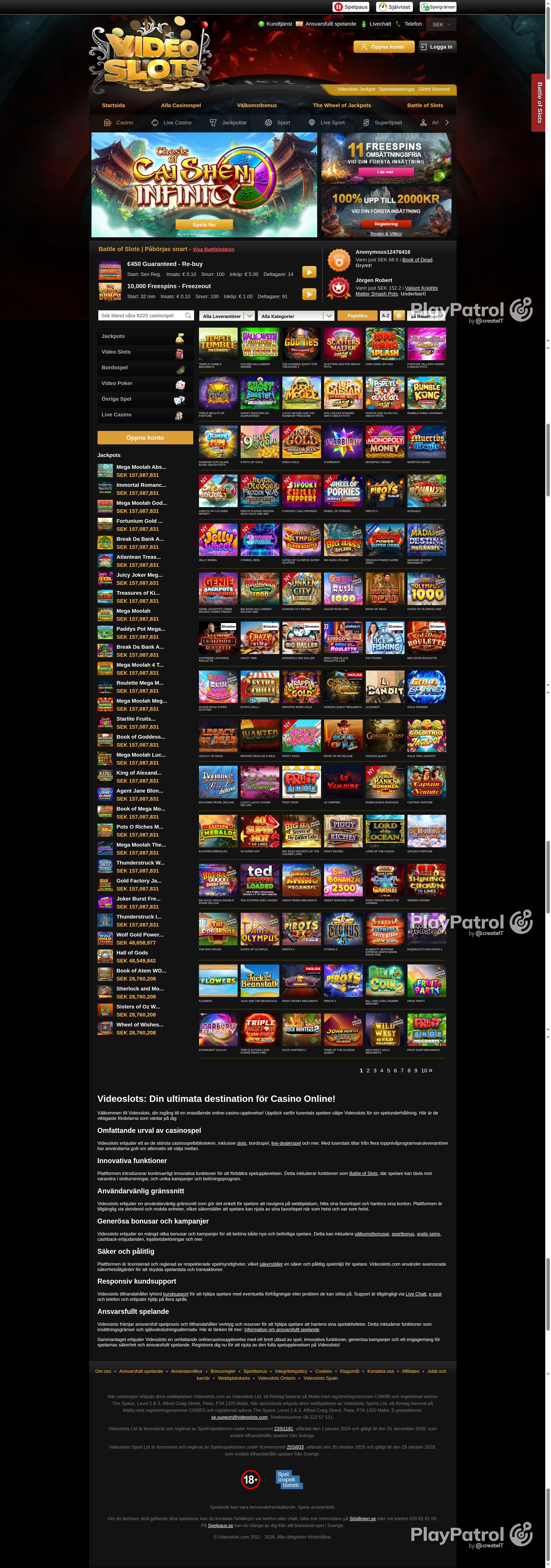 Full capture of videoslots.com recorded during the scan