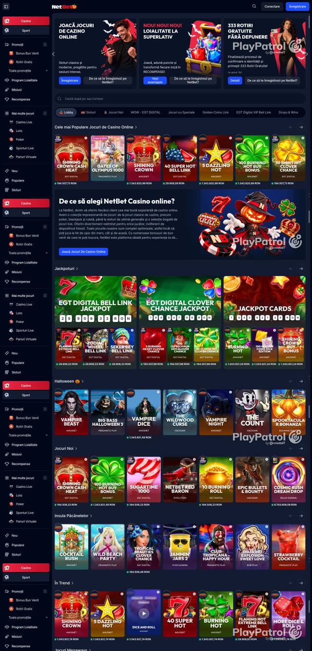Capture of the front page of NetBet (casino.netbet.ro) on 21 October 2026
