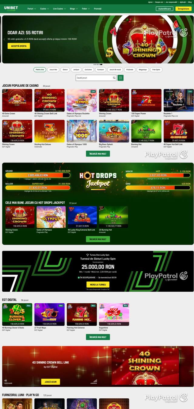 Capture of the front page of Unibet (unibet.ro) on 3 October 2026