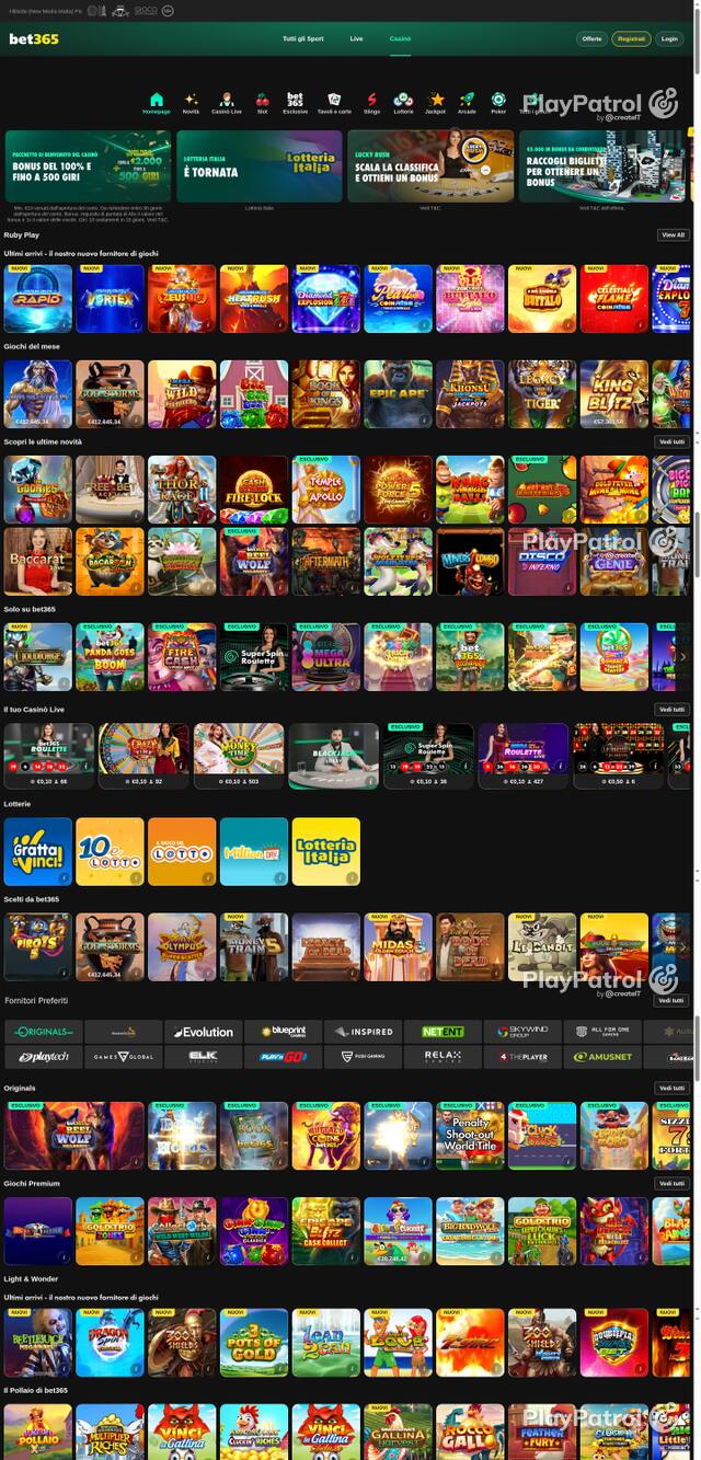 Capture of the front page of bet365 (casino.bet365.it) on 11 October 2026