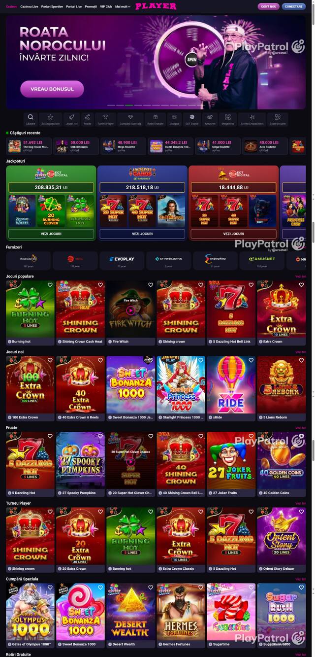 Capture of the front page of Player (player.ro) on 18 October 2026