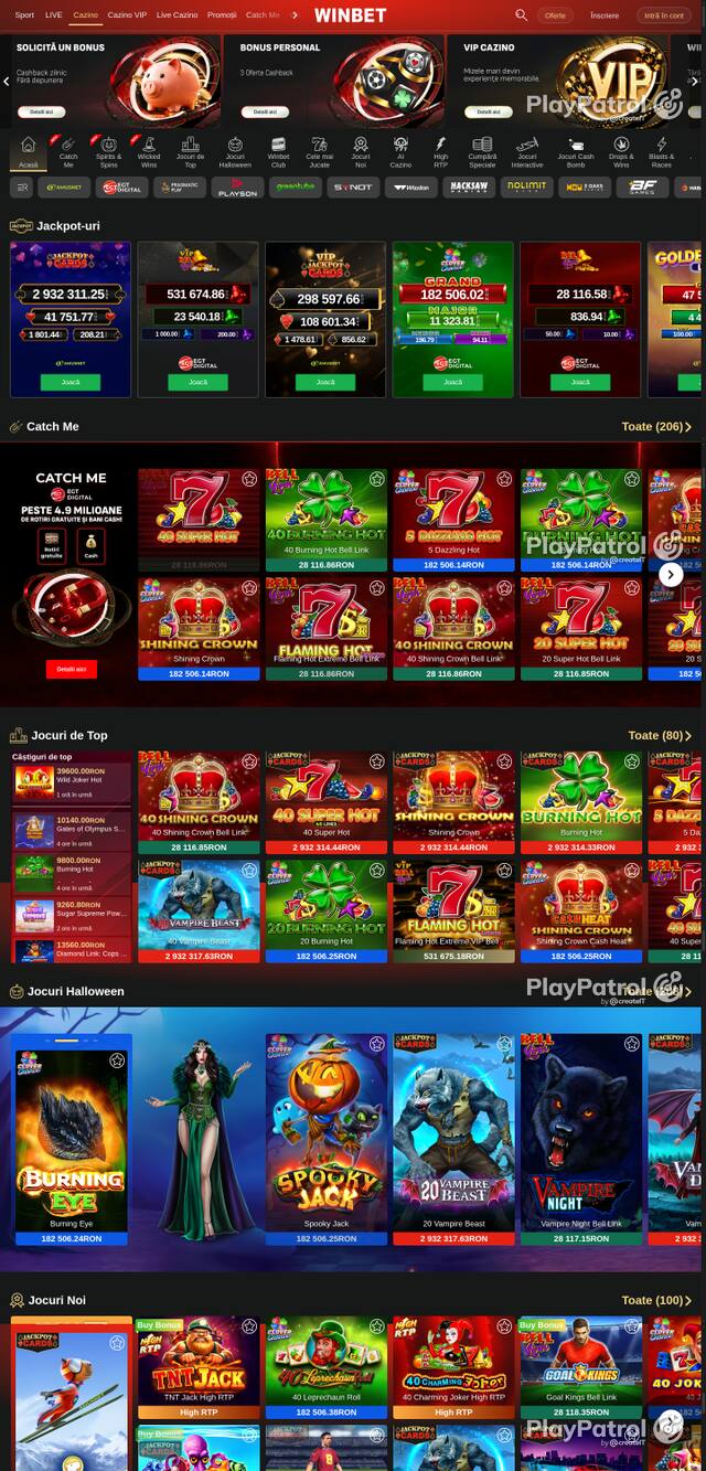 Capture of the front page of Winbet (winbet.ro) on 28 October 2026