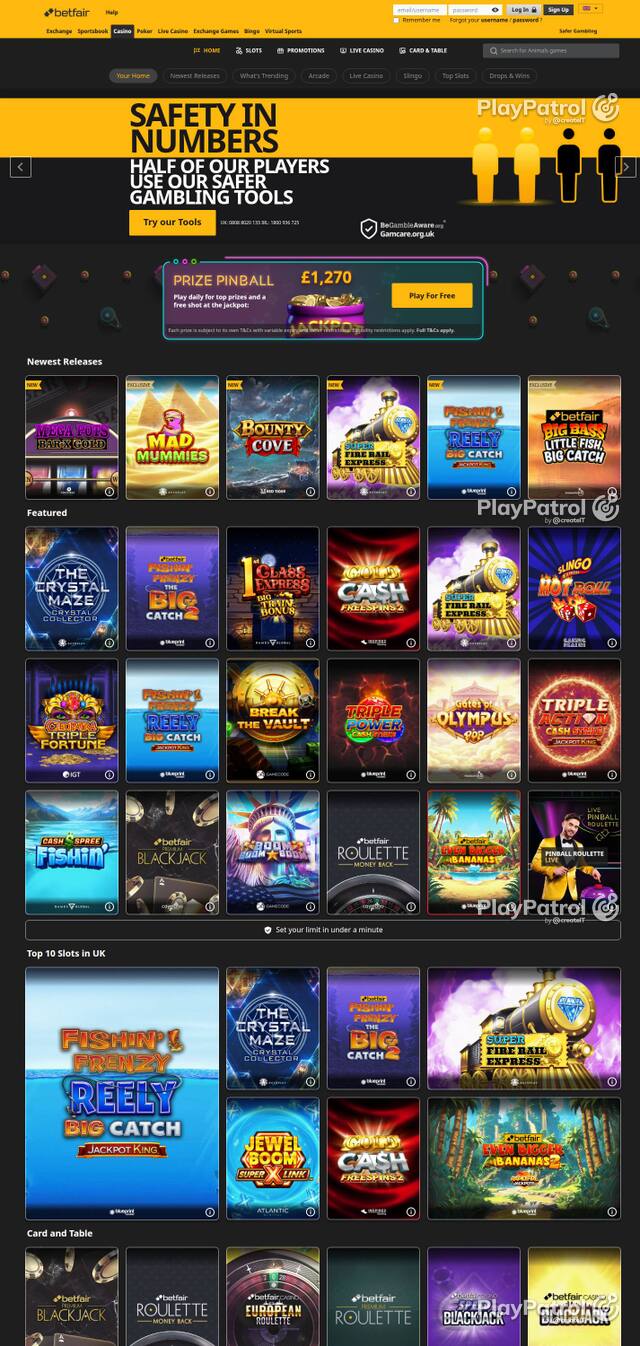 Capture of Betfair Casino recorded during the scan