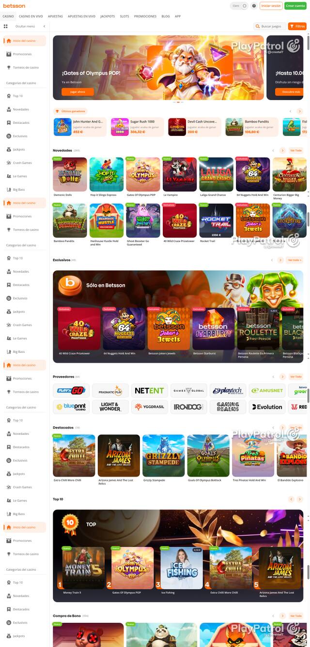 Capture of the front page of Betsson (betsson.es) on 7 October 2026