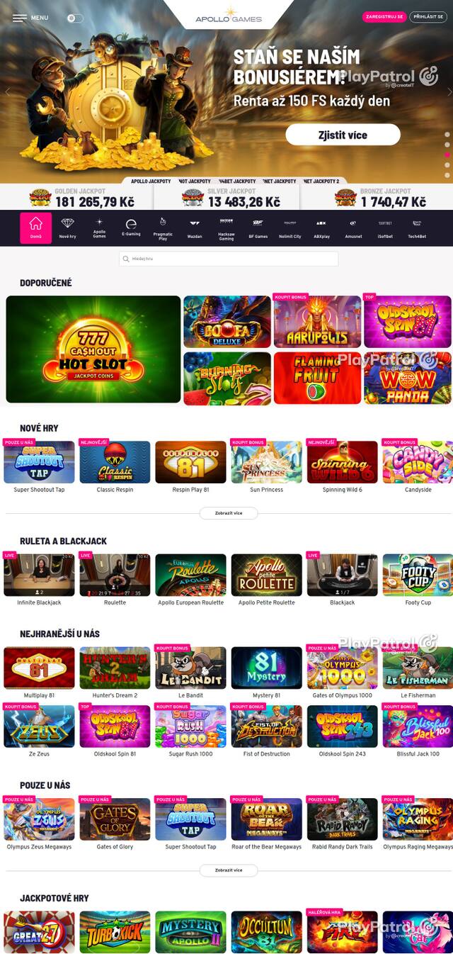 Homepage capture of Apollo Games recorded during the scan