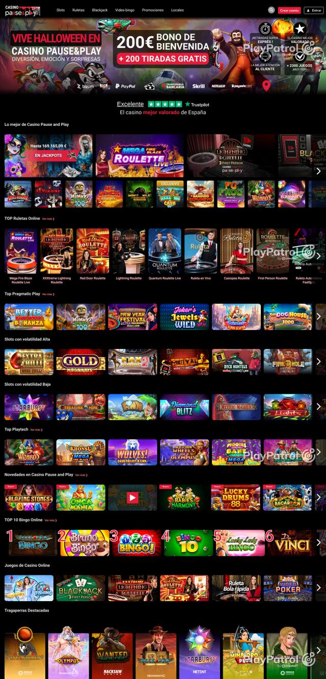 Capture of the front page of Casino Pause and Play (casinopauseandplay.es) on 12 October 2026