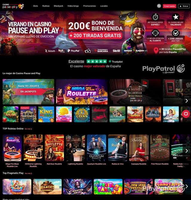 Homepage capture of Casino Pause and Play recorded during the scan