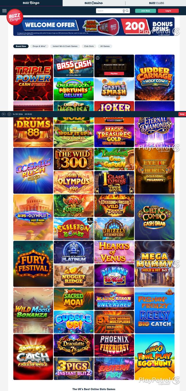 Homepage capture of Buzz Bingo recorded during the scan
