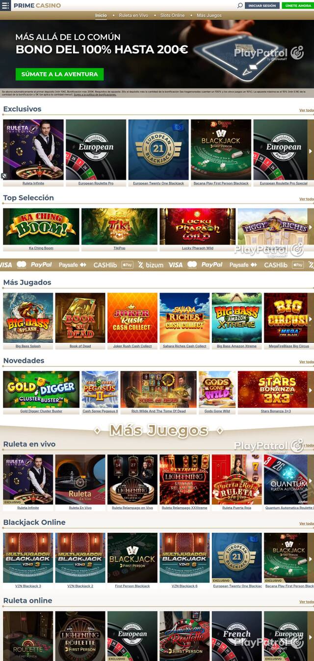 Homepage capture of Prime Casino recorded during the scan