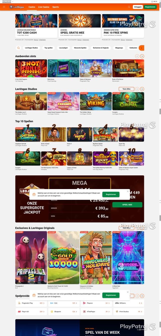 Capture of the front page of LeoVegas Casino Nederland (leovegas.nl) on 18 October 2026