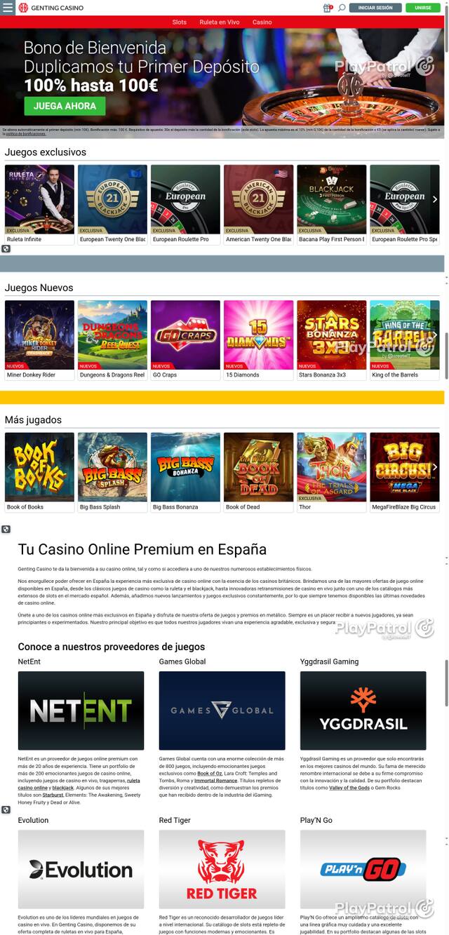 Capture of the front page of Genting Casino (gentingcasino.es) on 10 October 2026
