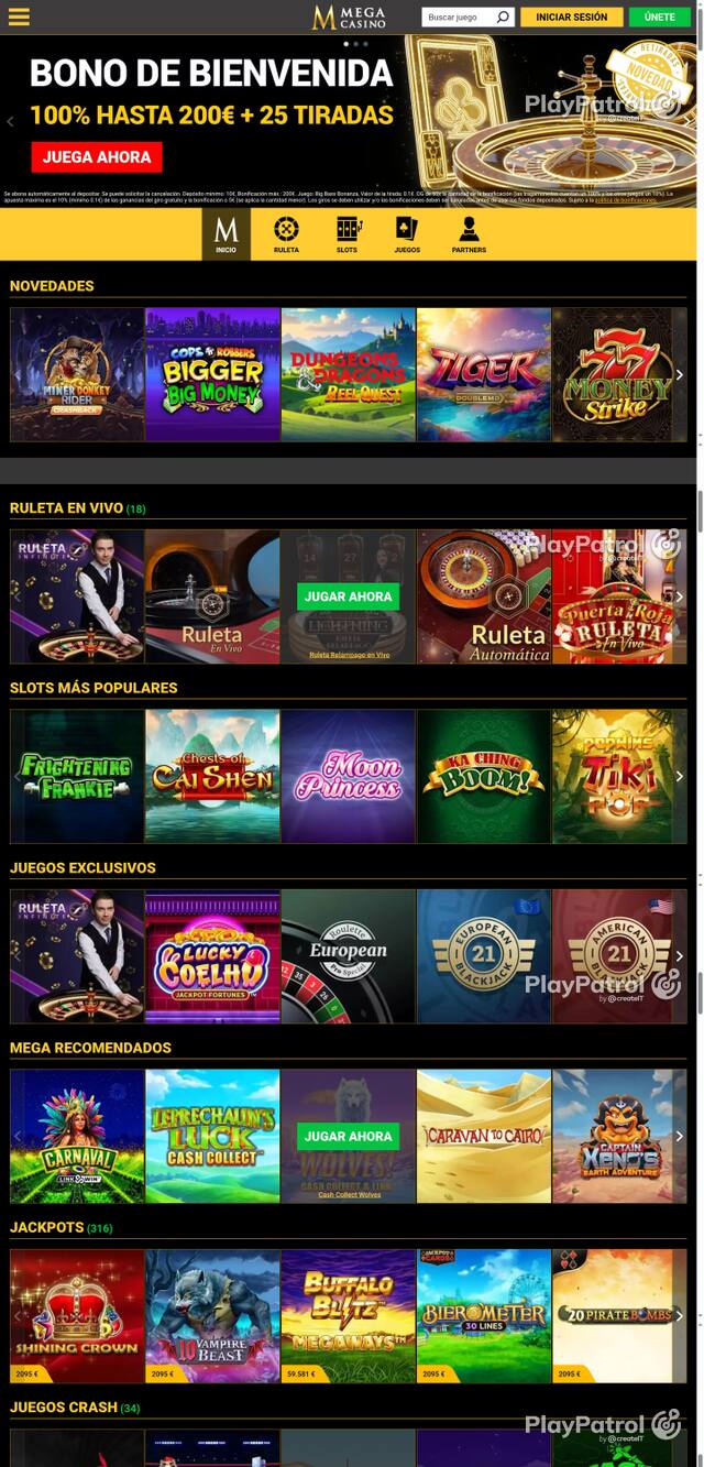 Capture of the front page of Mega Casinos (megacasinos.es) on 26 October 2026