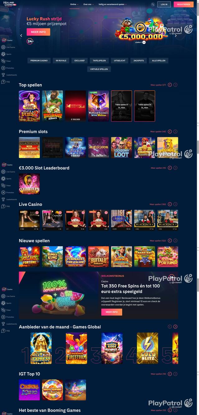 Capture of the front page of Holland Casino (hollandcasino.nl) on 18 October 2026