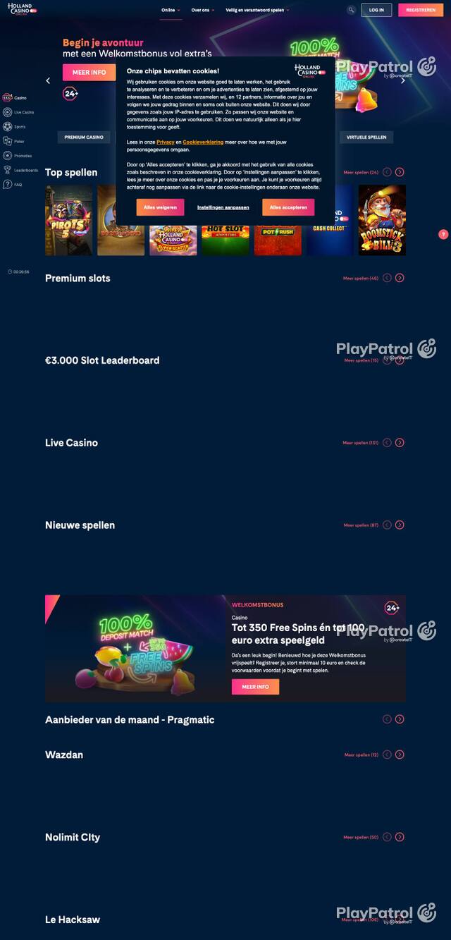 Homepage capture of Holland Casino recorded during the scan