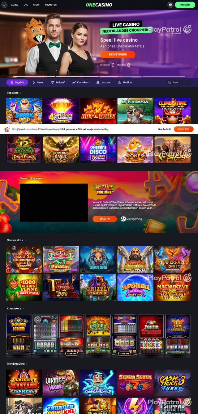 Homepage capture of One Casino recorded during the scan