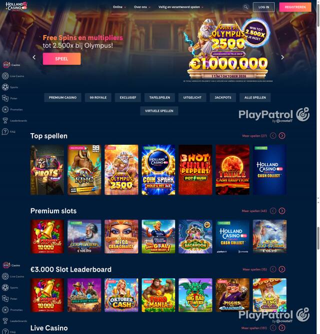 Capture of the front page of Holland Casino (hollandcasino.nl) on 7 October 2026