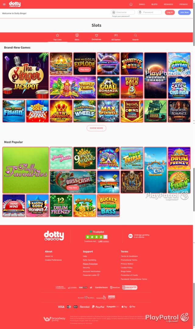Capture of the front page of Dotty Bingo (dottybingo.com) on 13 October 2026
