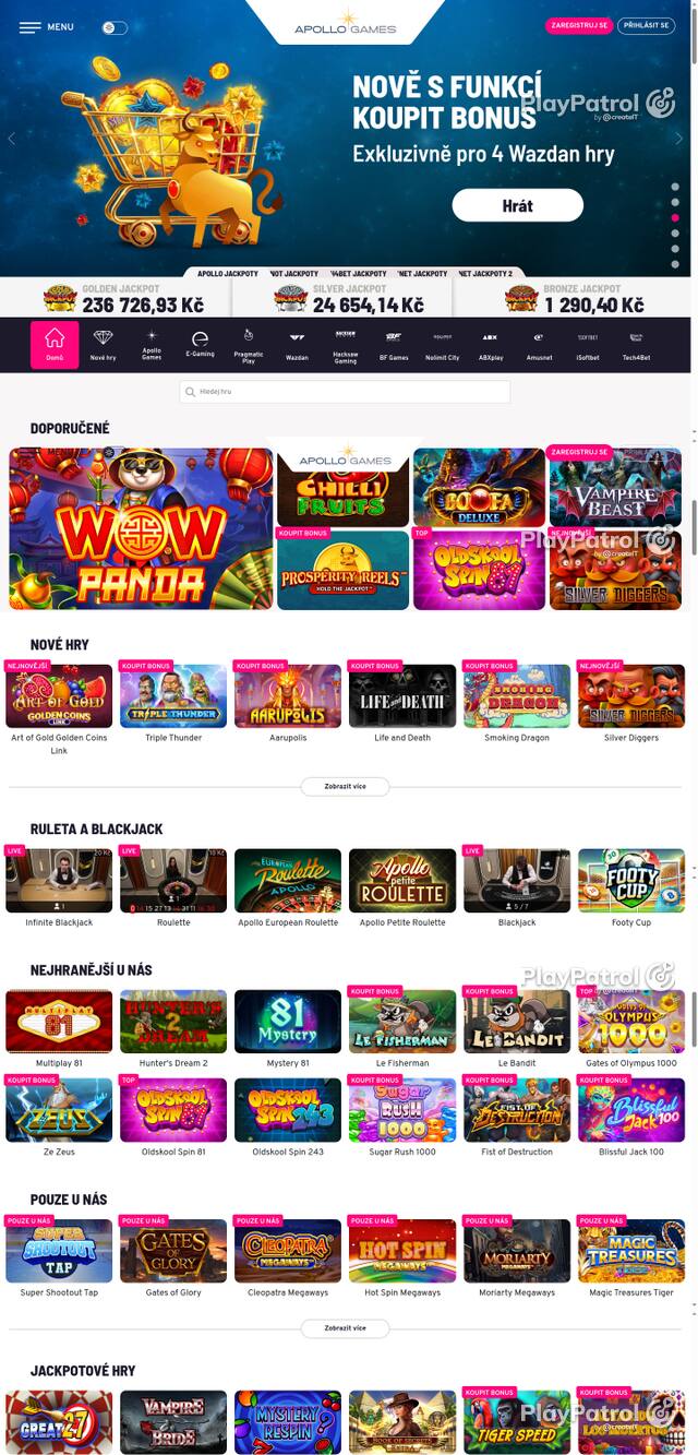 Capture of the front page of Apollo Games (apollogames.cz) on 13 October 2026