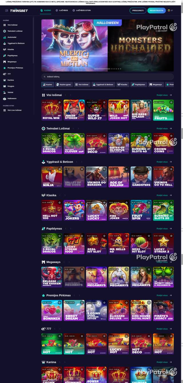 Capture of the front page of twinsbet.lt (twinsbet.lt) on 17 October 2026
