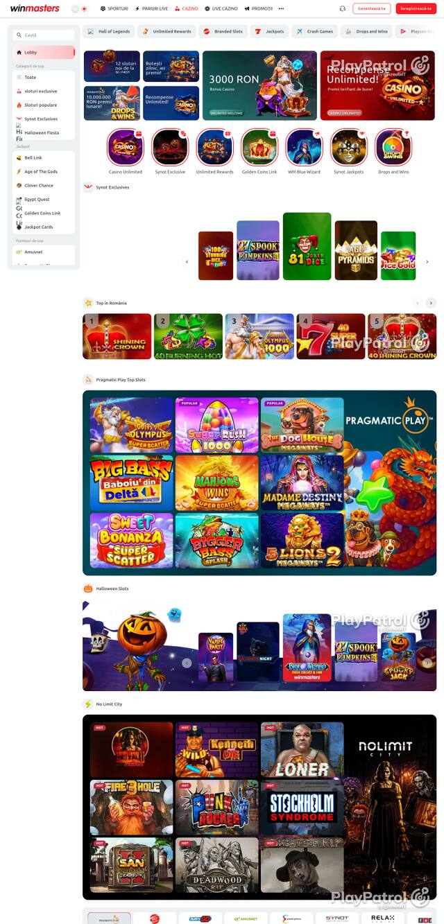 Capture of the front page of Winmasters (winmasters.ro) on 23 October 2026