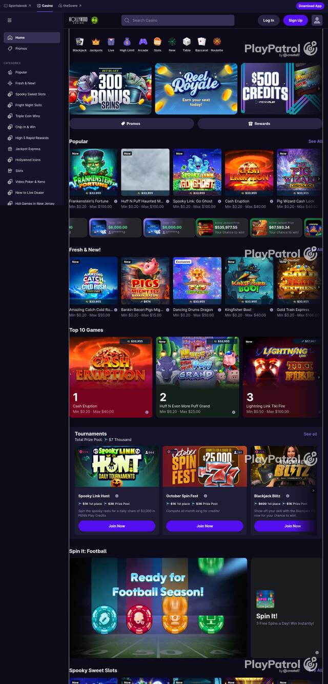 Capture of the front page of hollywoodcasino.com (hollywoodcasino.com) on 24 October 2026