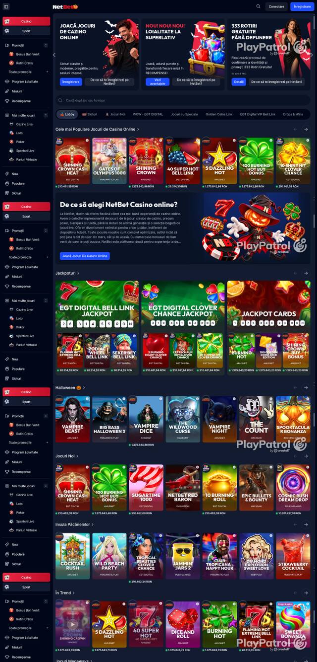 Capture of the front page of NetBet (casino.netbet.ro) on 25 October 2026