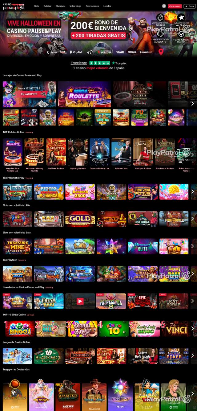 Capture of the front page of Casino Pause and Play (casinopauseandplay.es) on 25 October 2026