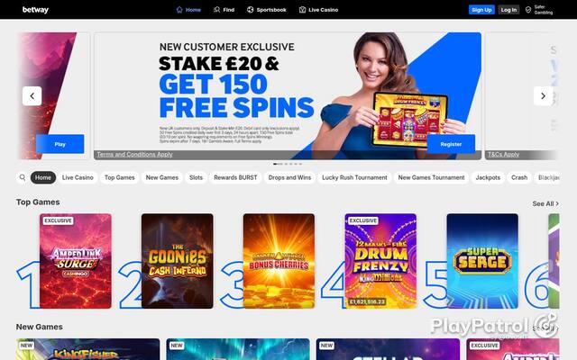 Homepage capture of Betway Casino recorded during the scan