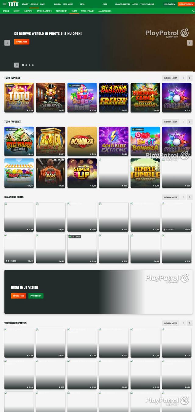 Capture of the front page of TOTO Casino (casino.toto.nl) on 2 October 2026