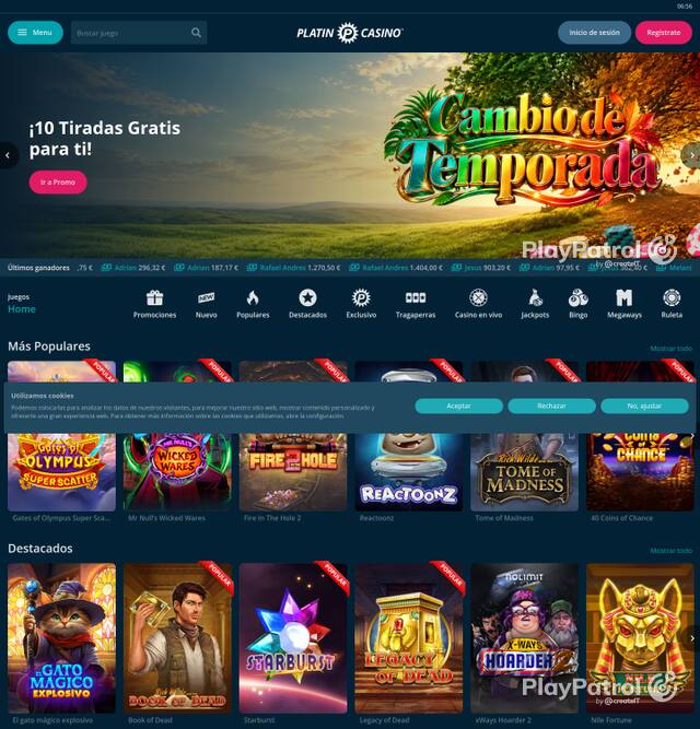 Homepage capture of Platin Casino recorded during the scan