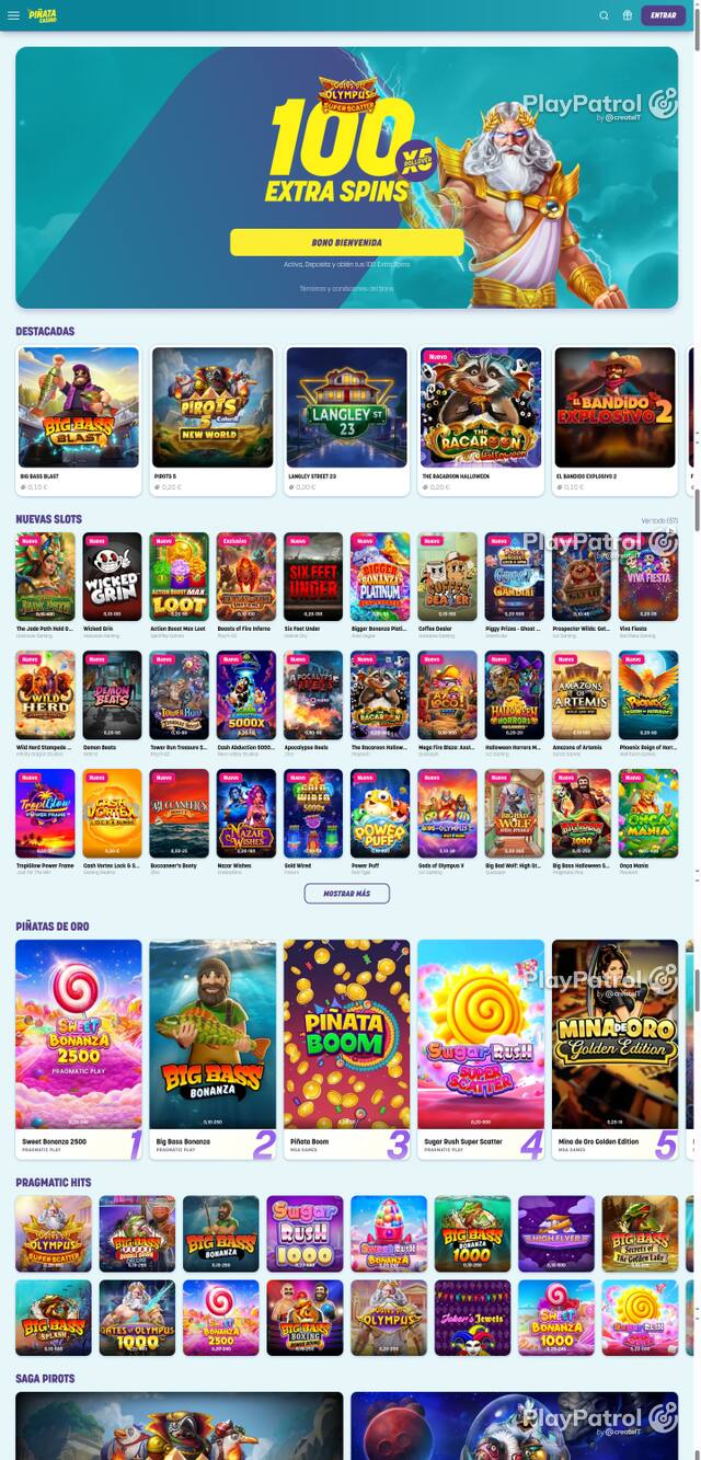 Capture of the front page of Piñata Casino (pinatacasino.es) on 21 October 2026