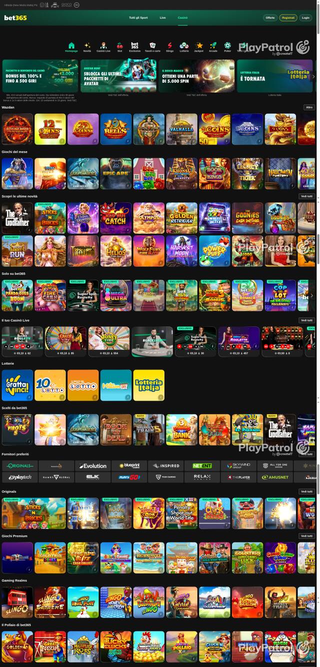 Capture of the front page of bet365 (casino.bet365.it) on 19 October 2026