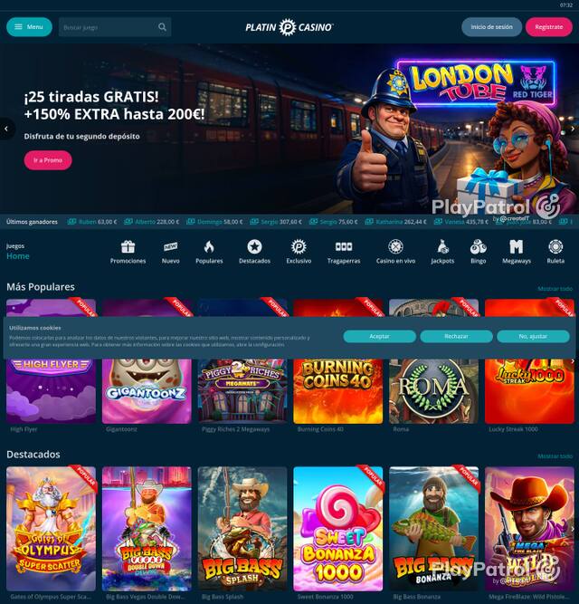 Capture of Platin Casino recorded during the scan