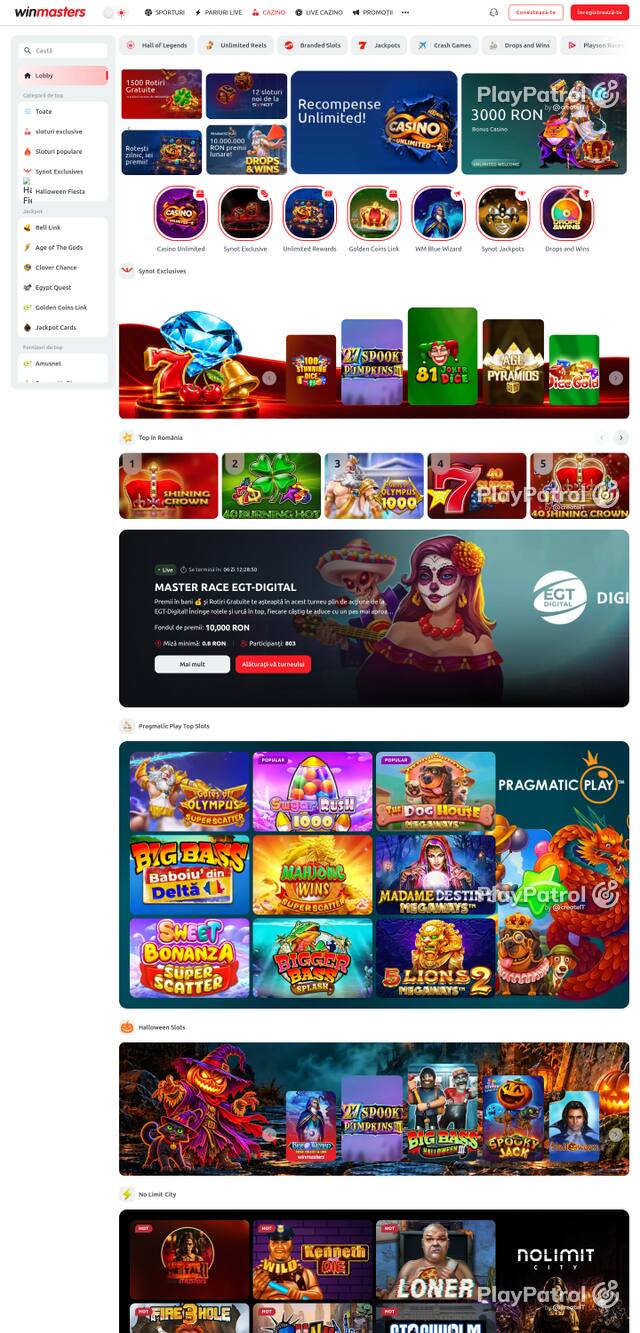 Capture of the front page of Winmasters (winmasters.ro) on 26 October 2026
