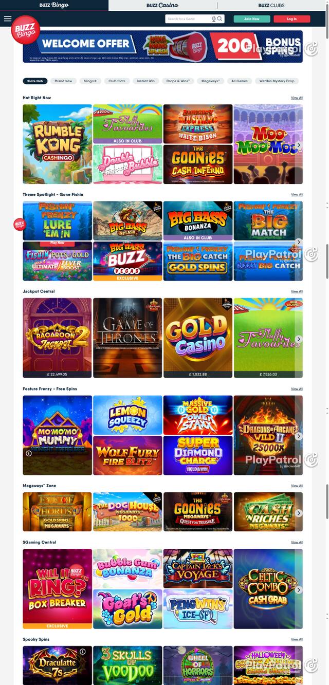 Front page of Buzz Bingo as captured on 29 October 2026