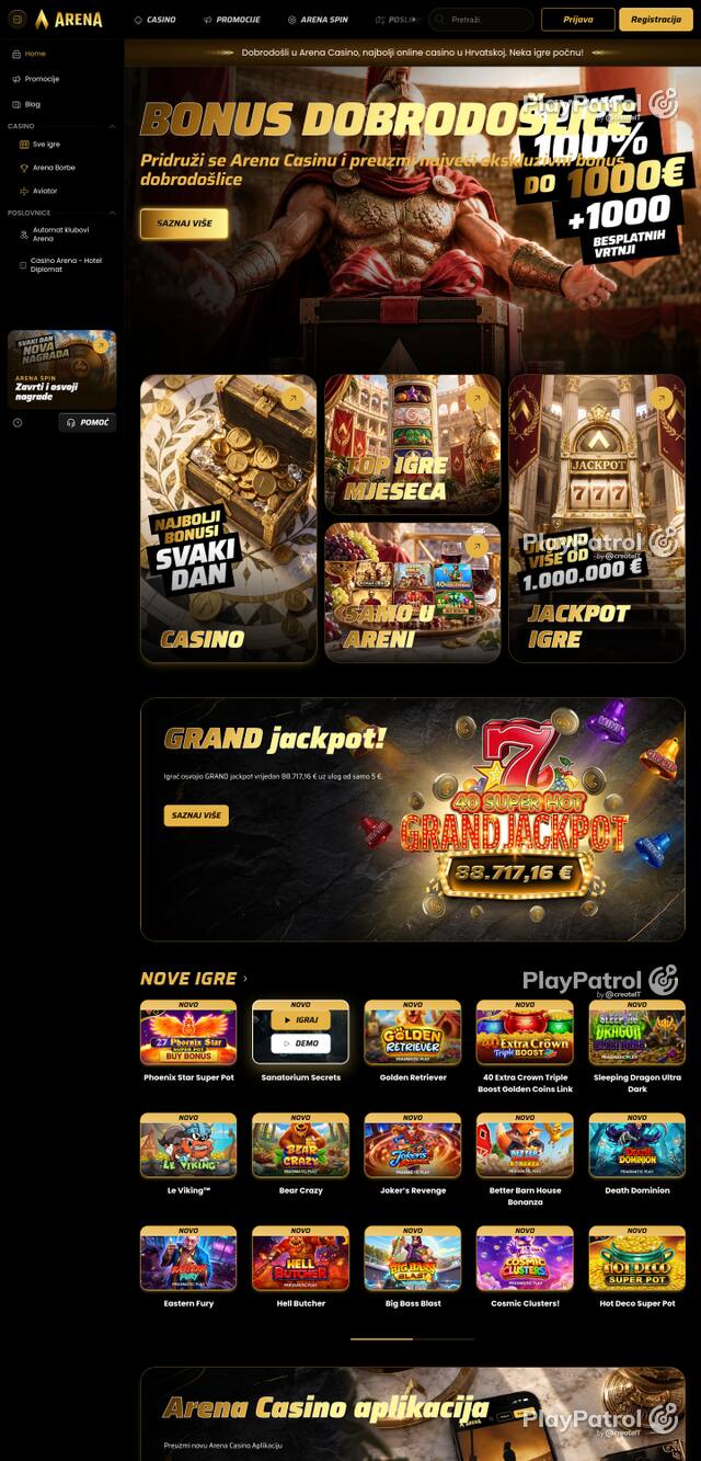 Capture of the front page of arenacasino.hr (arenacasino.hr) on 24 October 2026
