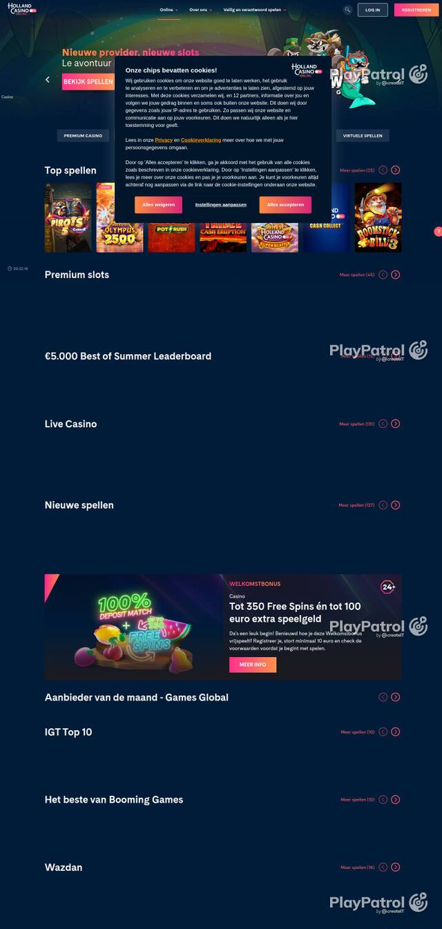 Homepage capture of Holland Casino recorded during the scan