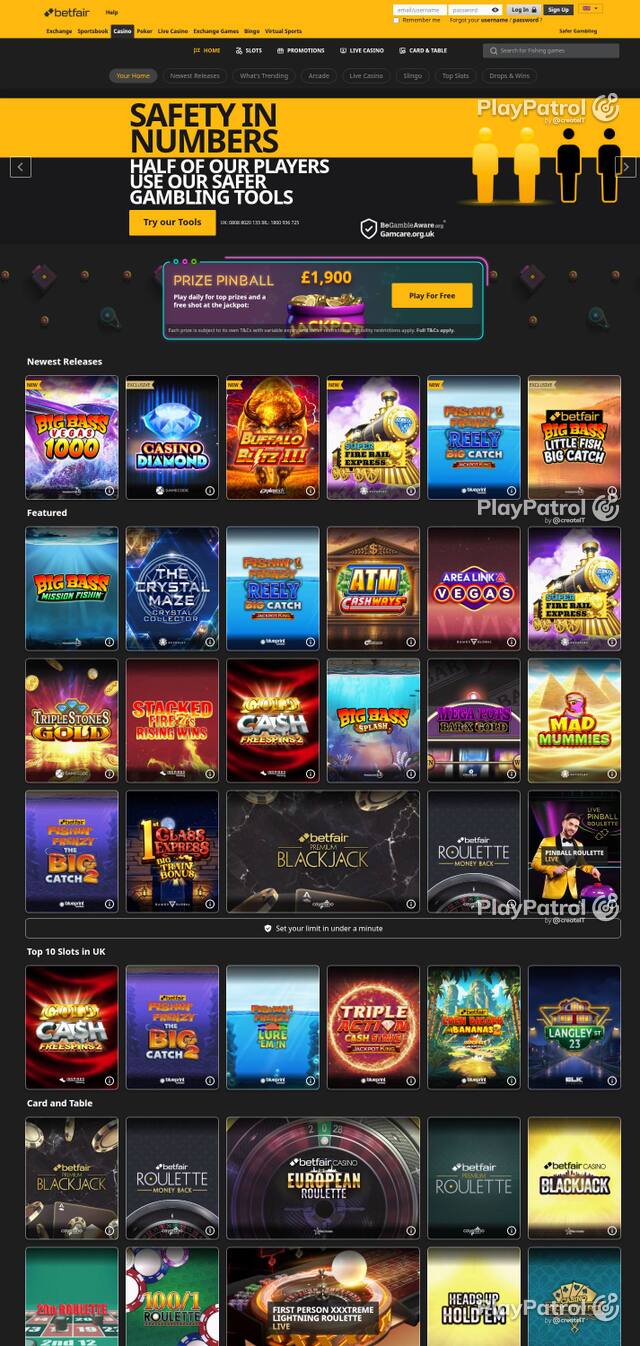 Capture of Betfair Casino recorded during the scan