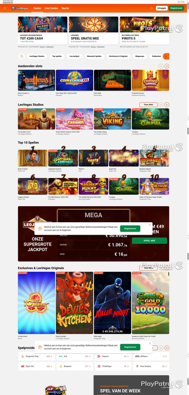 Capture of the front page of LeoVegas Casino Nederland (leovegas.nl) on 23 October 2026
