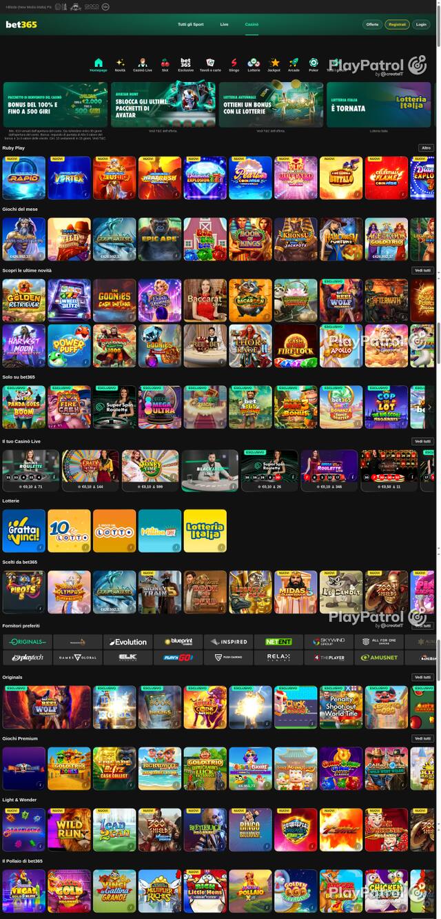 Capture of the front page of bet365 (casino.bet365.it) on 15 October 2026