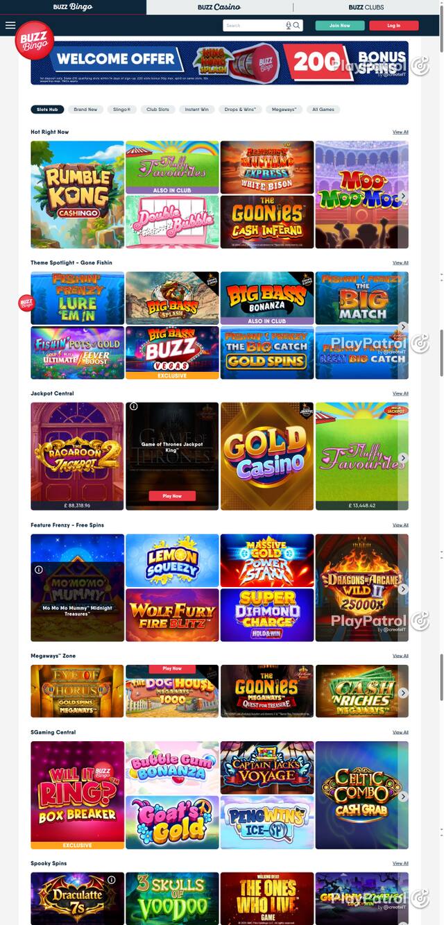 Capture of the front page of Buzz Bingo (buzzbingo.com) on 8 October 2026