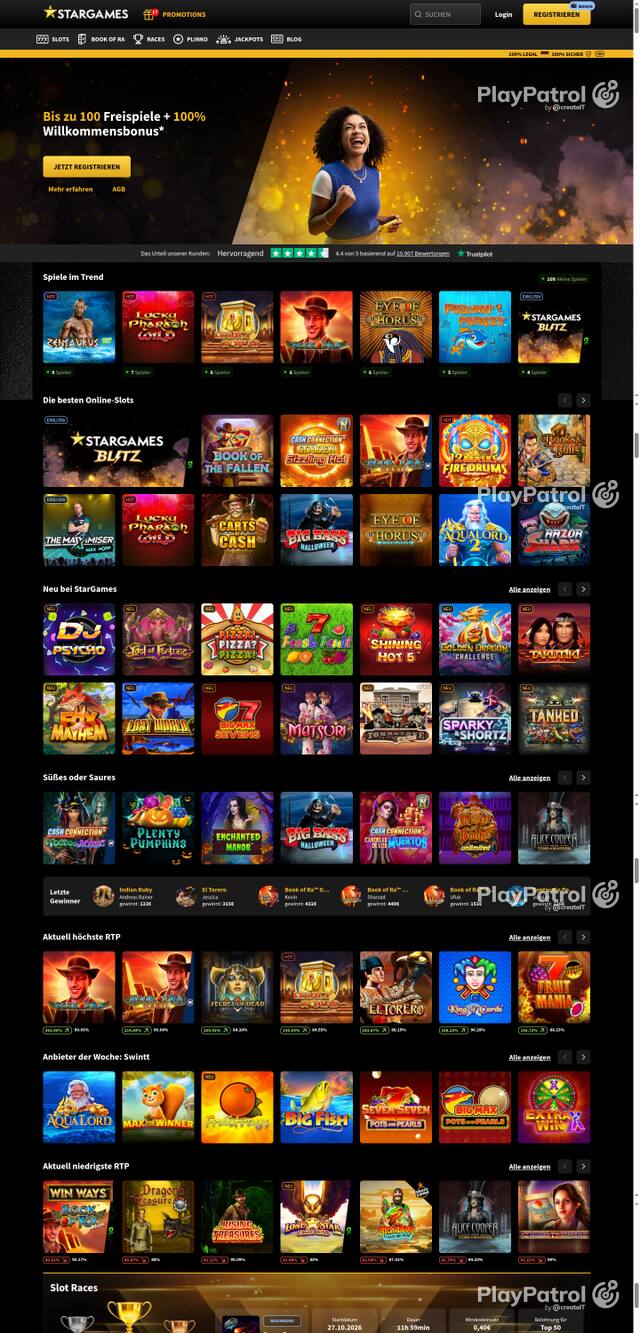 Capture of the front page of StarGames (stargames.de) on 25 October 2026