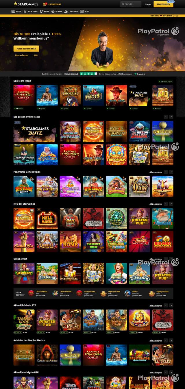 Homepage capture of StarGames recorded during the scan