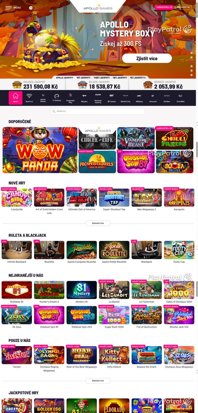 Capture of the front page of Apollo Games (apollogames.cz) on 11 October 2026